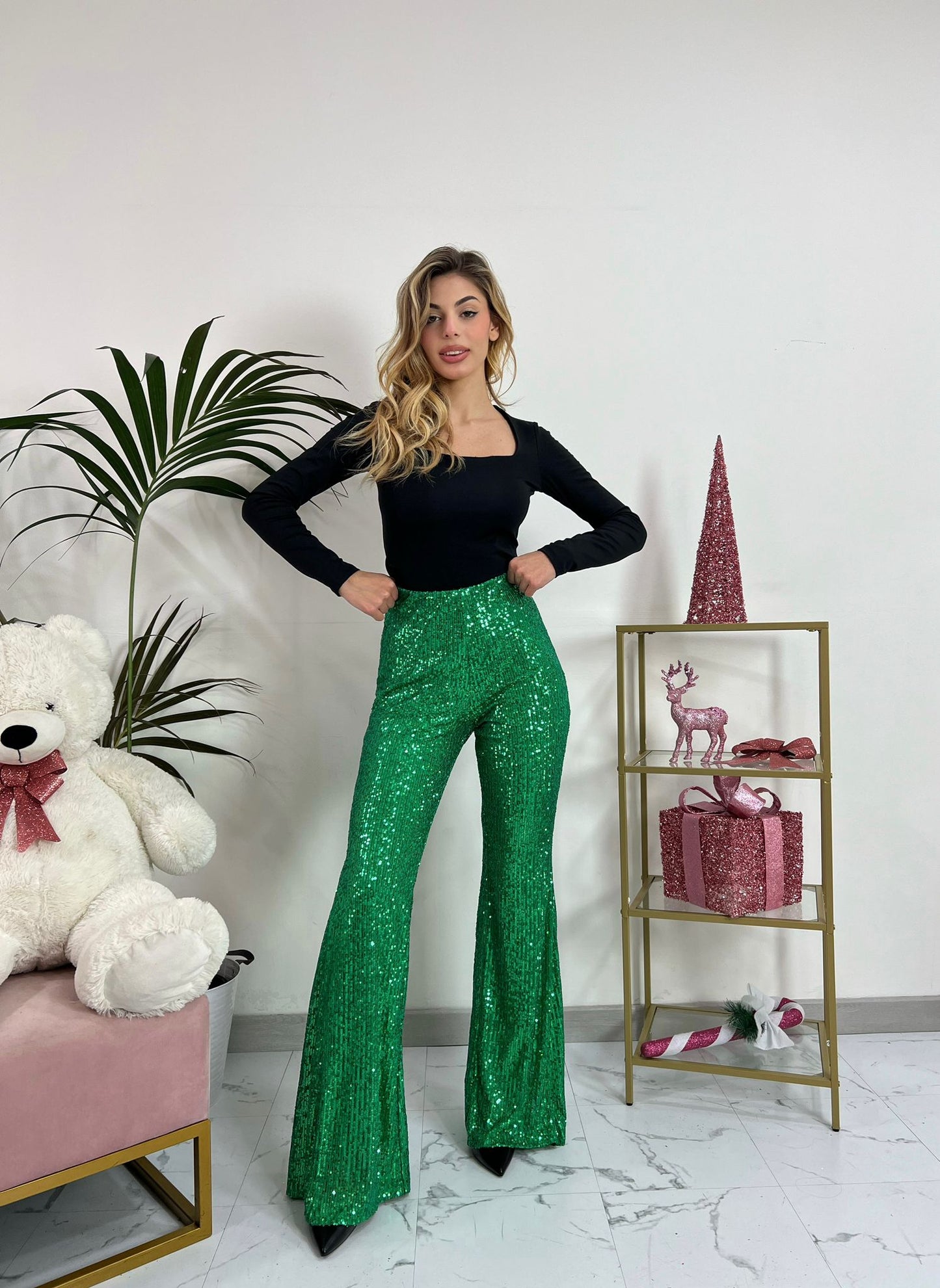 Shine - Pantalone A Zampa In Paillettes
