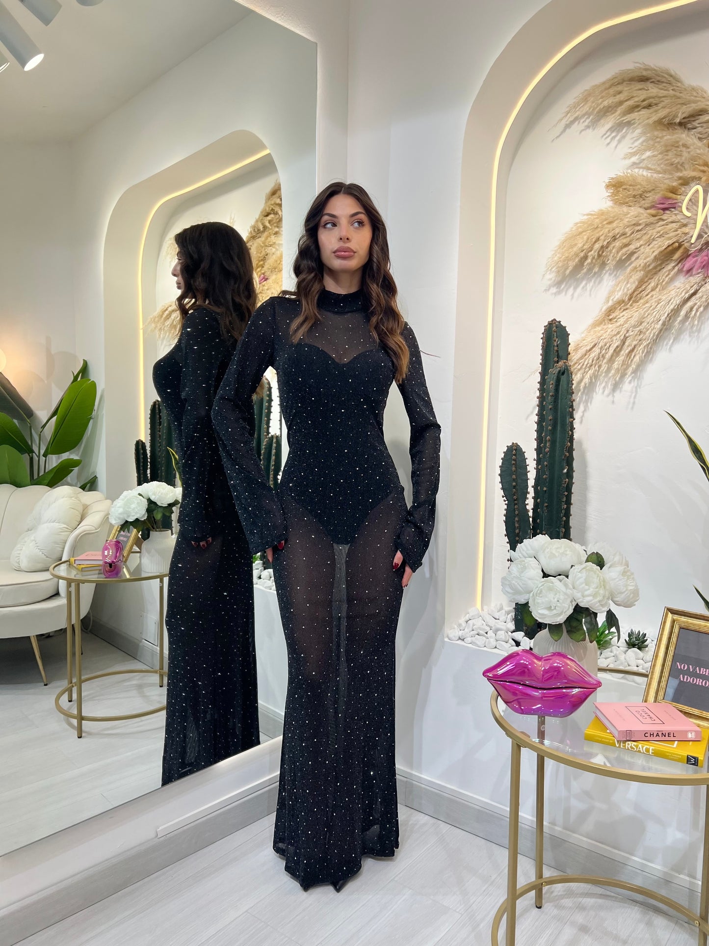 Abito Lungo Velato Con Strass
