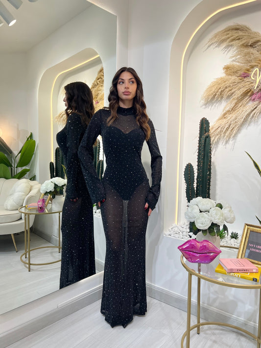 Abito Lungo Velato Con Strass