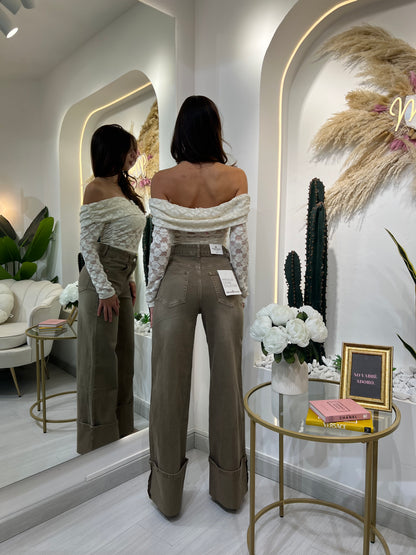 Jeans Wide Leg Con Risvolto