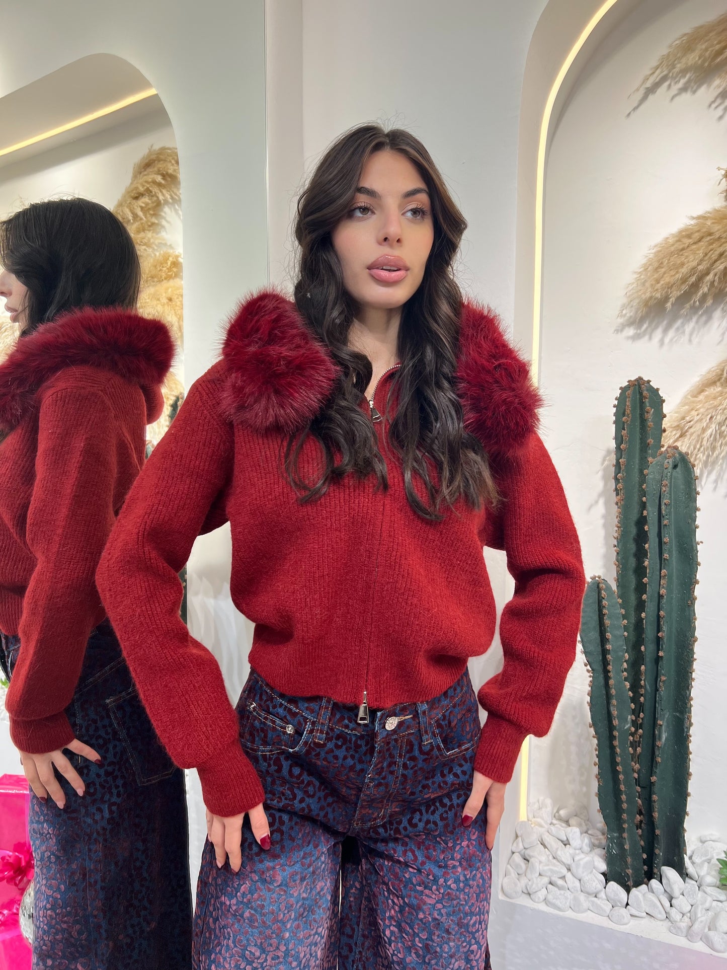 Cardigan Con Cappuccio In Ecopelliccia