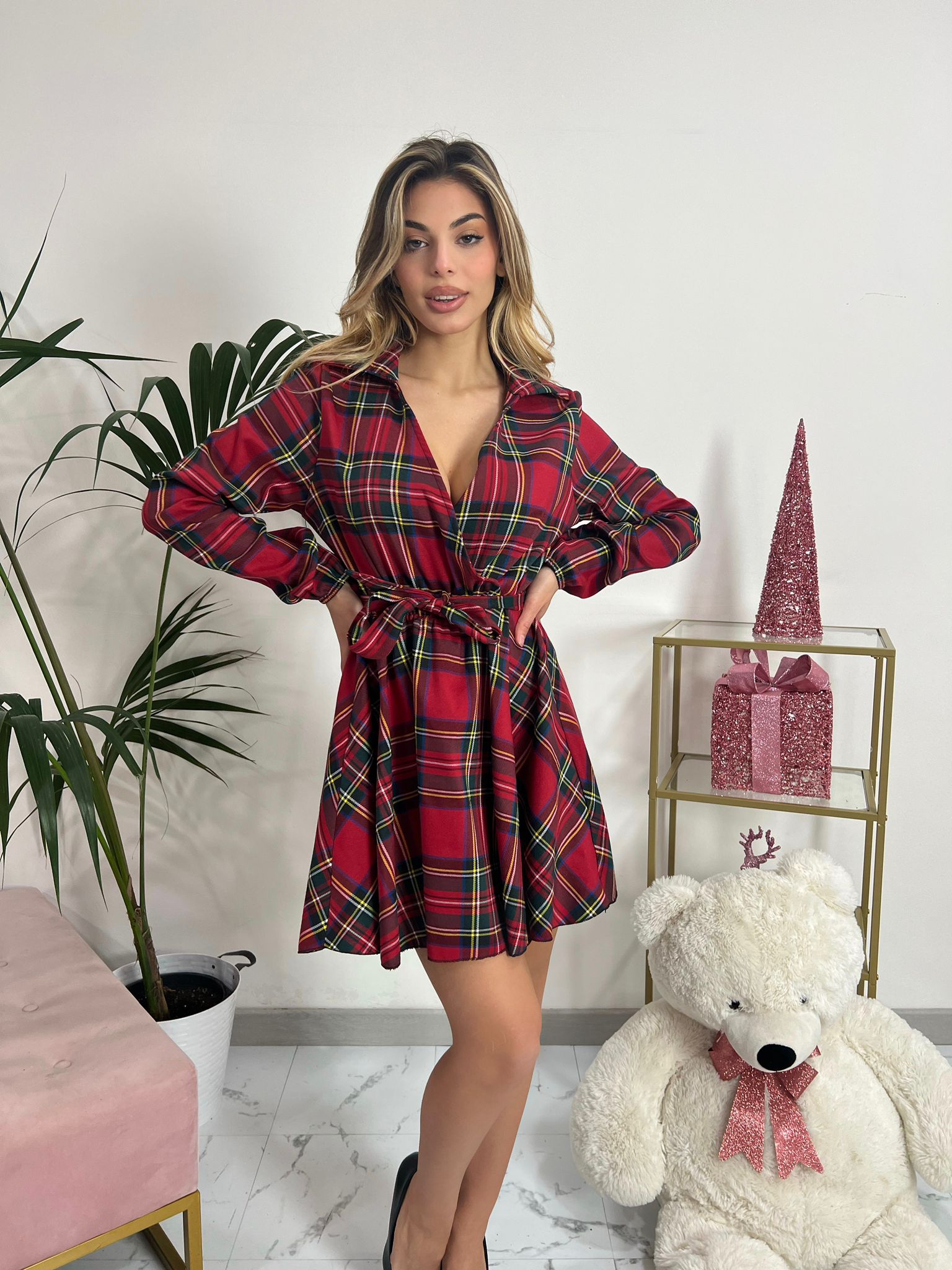 Natalia - Abito Tartan Rosso