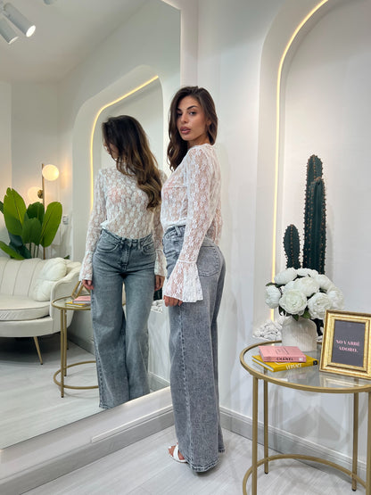 Maglia in pizzo manica lunga