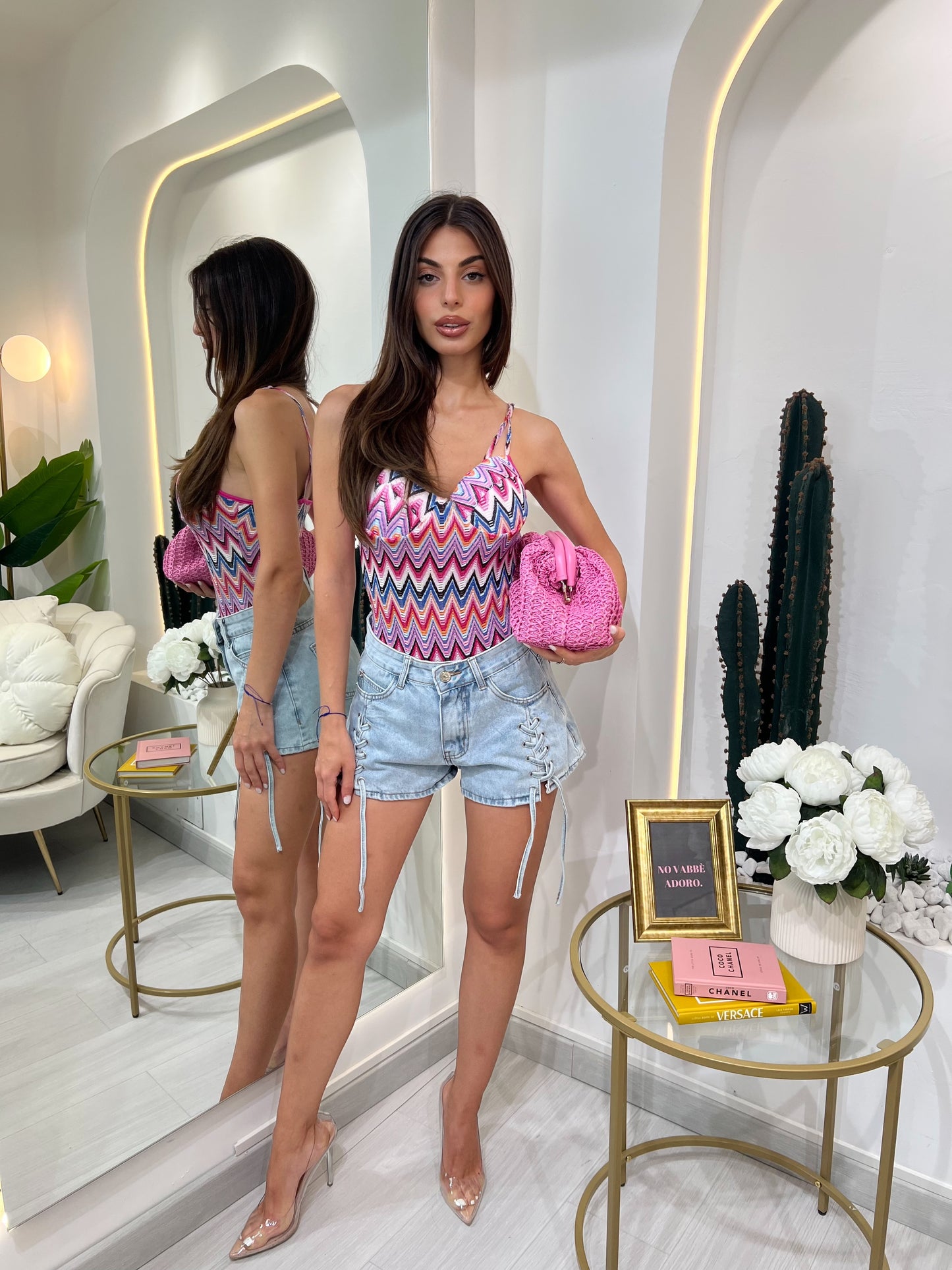Shorts Di Jeans Con Lacci
