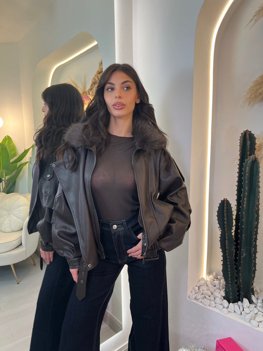 Giacca Ecopelle Con Cappuccio Ecopelliccia