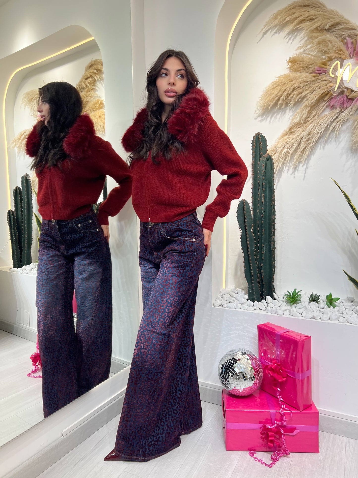 Jeans Con Stampa Maculata In Velluto