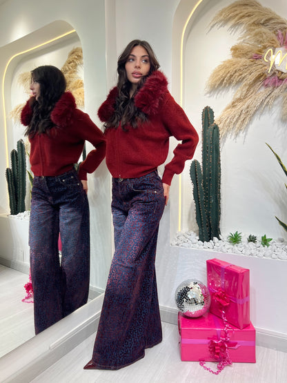 Jeans Con Stampa Maculata In Velluto