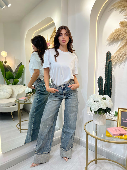 Jeans Mom Fit Con Strass