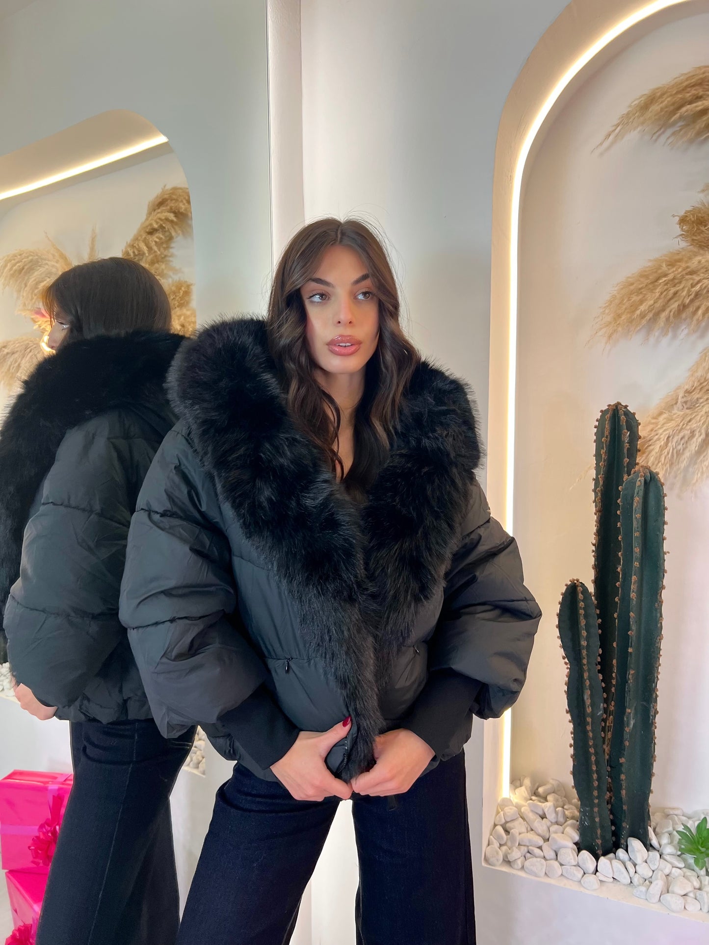 Piumino Con Cappuccio In Ecopelliccia