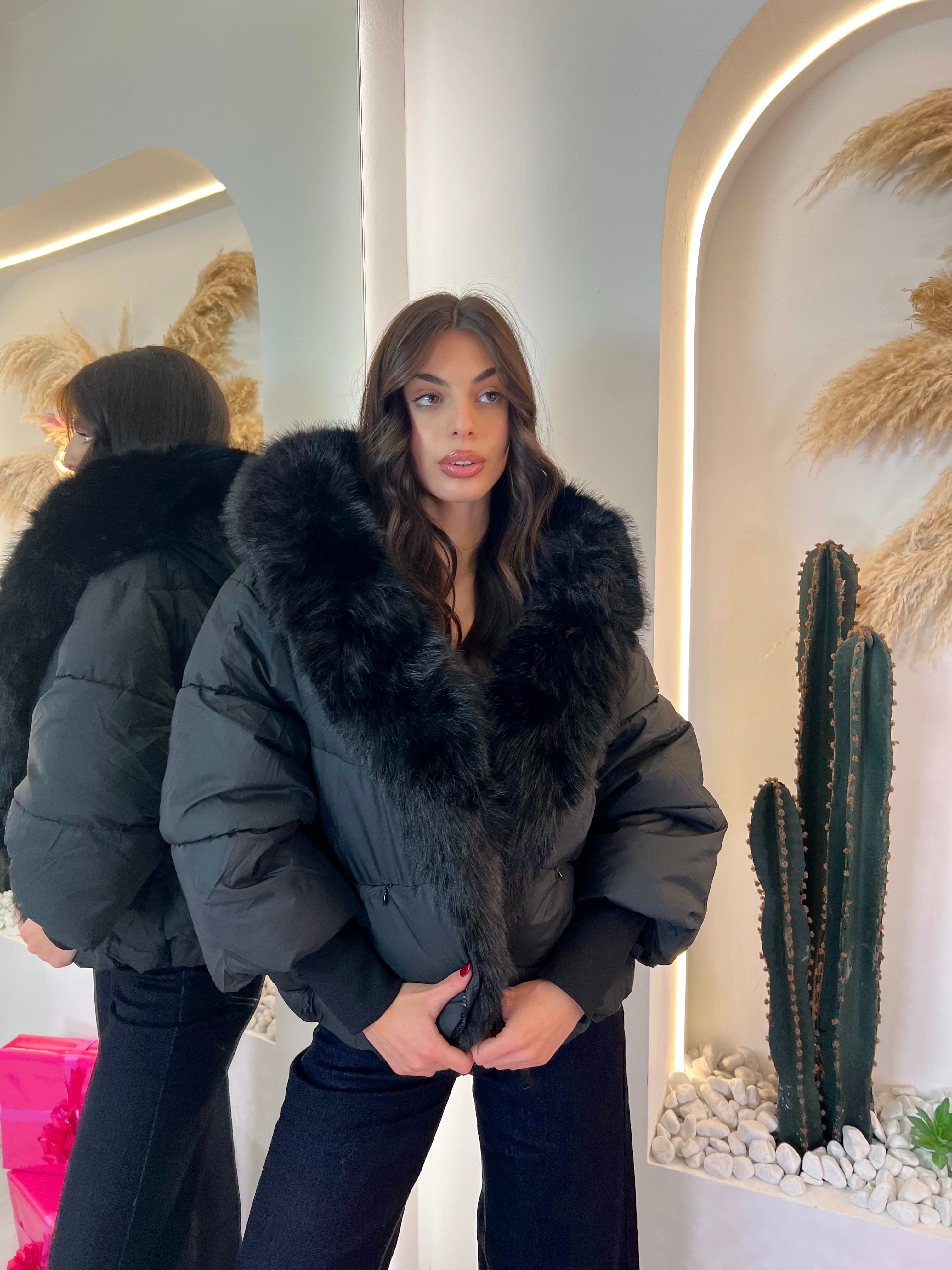 Piumino Con Cappuccio In Ecopelliccia