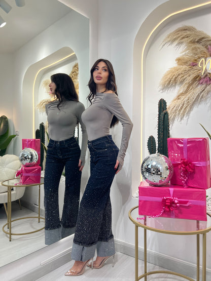 Jeans Risvolto - Strass