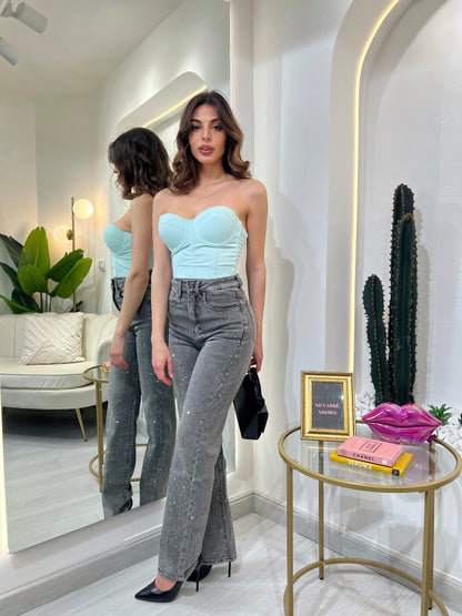 JASELLA - Jeans Con Strass Grigio