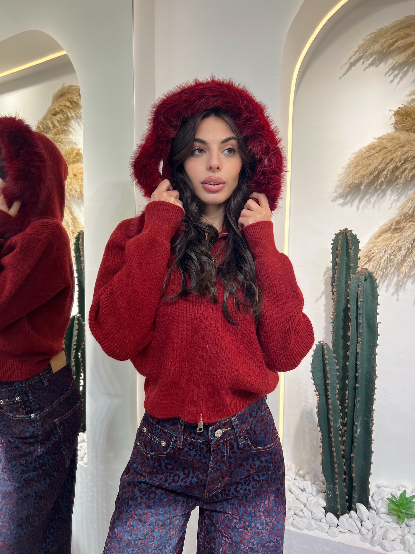 Cardigan Con Cappuccio In Ecopelliccia