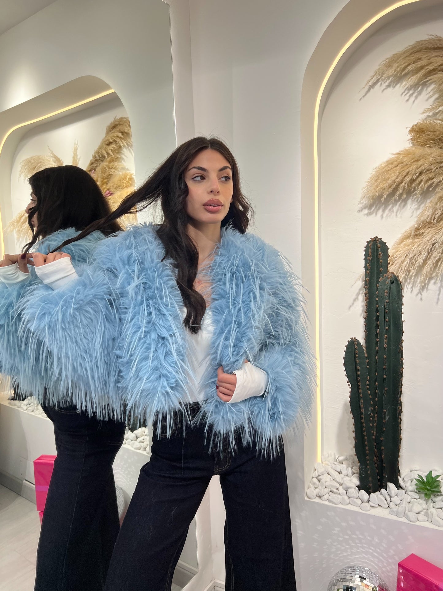 Ecopelliccia Crop Con Cappuccio