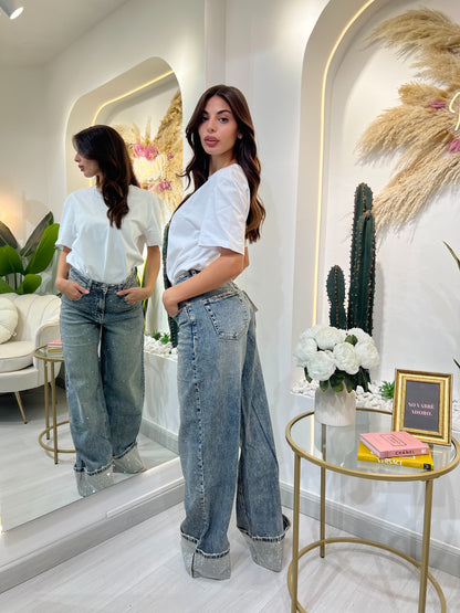Jeans Mom Fit Con Strass