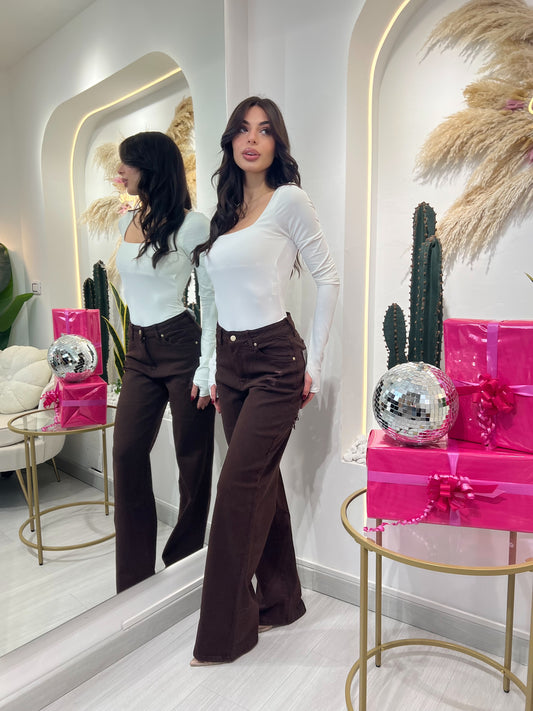 Jeans Con Taschino Strass Marrone