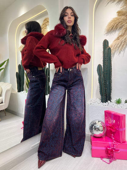 Jeans Con Stampa Maculata In Velluto