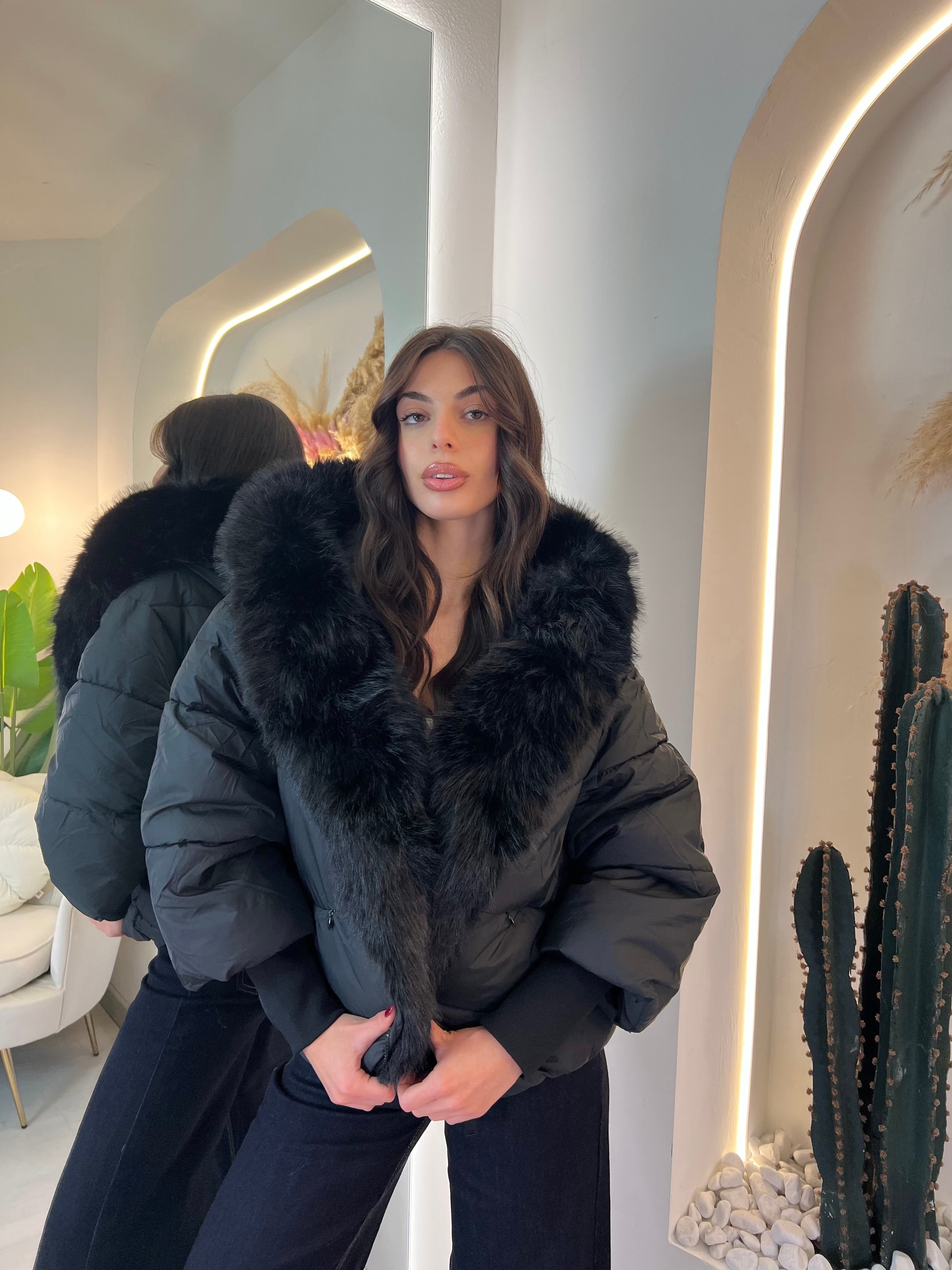 Piumino Con Cappuccio In Ecopelliccia